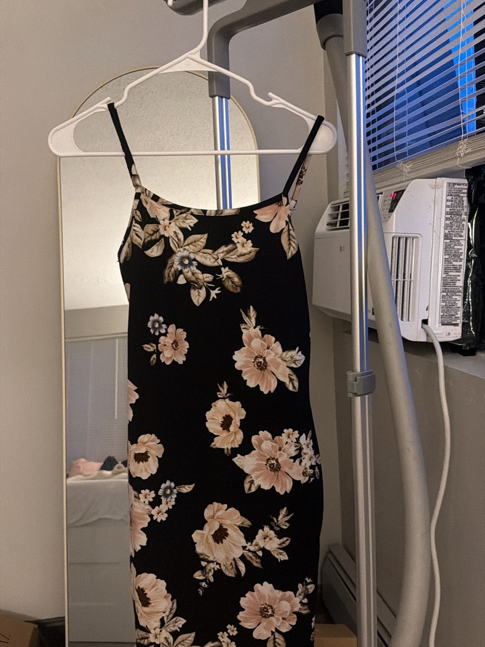 Black Floral Slip Dress with Beige Blooms